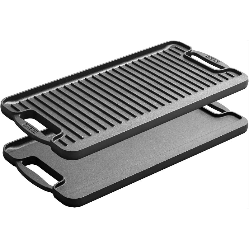 Rectangular Cast Iron Double Burner Griddle With Handle